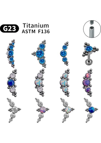 1.2X12MM Tarzı No.12 Boyutu Kadınlar Için G23 Titanyum Saplama Küpeler Astm F136 Labret Dudak Piercing Göbek Takısı 16G Cz Taş Spiral Tragus Kıkırdak Küpe (Yurt Dışından)