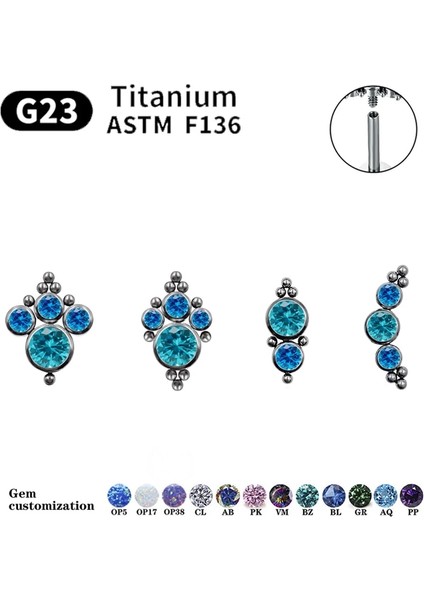 1.2X12MM Tarzı No.12 Boyutu Kadınlar Için G23 Titanyum Saplama Küpeler Astm F136 Labret Dudak Piercing Göbek Takısı 16G Cz Taş Spiral Tragus Kıkırdak Küpe (Yurt Dışından)