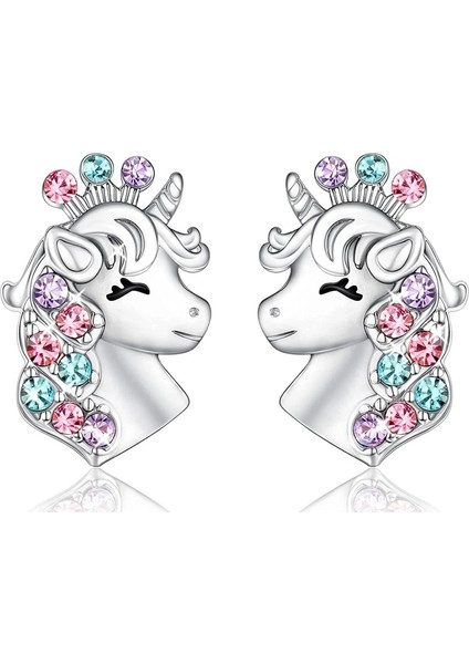 Küpe Sıcak Benzersiz Moda Tek Boynuzlu At Kristal Birthstone Küpe Popüler Aksesuarlar Küpe Kadınlar Için Saplama Küpe Çocuklar Hediye (Yurt Dışından)