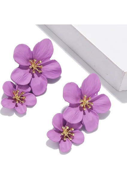 C2302 Wome Için Kırmızı Çiçek Küpe Çift Katmanlar Bildirimi Asılı Pendientes Sarkan Moda Takı Sarı Küpe Bijoux Bo (Yurt Dışından)