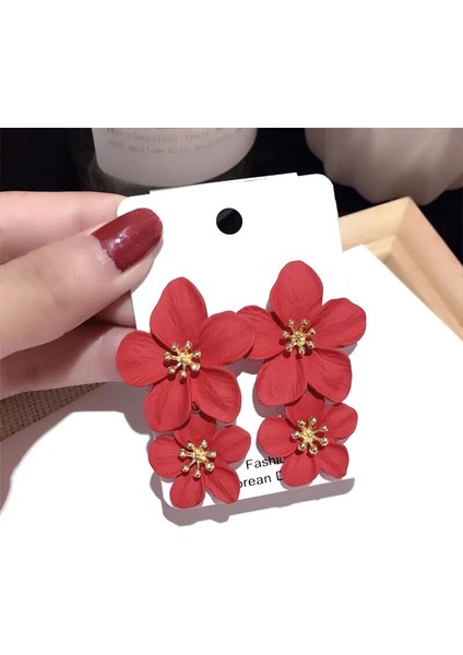 C2302 Wome Için Kırmızı Çiçek Küpe Çift Katmanlar Bildirimi Asılı Pendientes Sarkan Moda Takı Sarı Küpe Bijoux Bo (Yurt Dışından) fırsatları