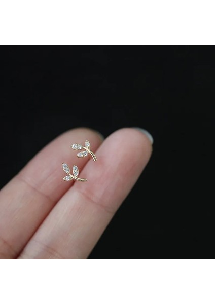 Altın Tarzı Küpe 925 Ayar Gümüş Fremple Pavé Kristal Yaprak Ağacı Hayat Damızlık Küpe Kadın Clalating 14 K Altın Takı Hediye (Yurt Dışından)
