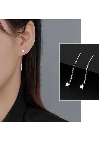 XEY4726SFK Softpıg Gerçek Terling Gümüş Ay Yıldız Kalp Kare Yonca Zincir Püskül Saplama Küpeler Moda Kadınlar Için Klasik Güzel Takı (Yurt Dışından) indirimleri