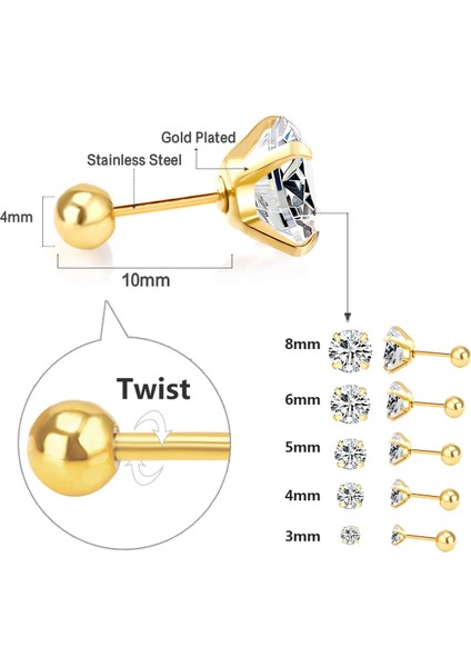 5mm Tarzı EA6184AG Kristal Küpe Kadınlar Için Yuvarlak Çiviler Gümüş Renk Zirkon Moda Takı Brinco Hediye Bucle De Oreille Femme (Yurt Dışından)