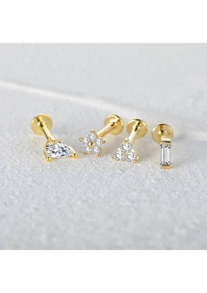 No.16 Boyutu Aide Terling Gümüş Zirkon Yıldız Çiçek Tragus Helix Piercing Küpe Kadın Labret Dudak Yüzük Kıkırdak Damızlık Punk Takı 1 Pc (Yurt Dışından)