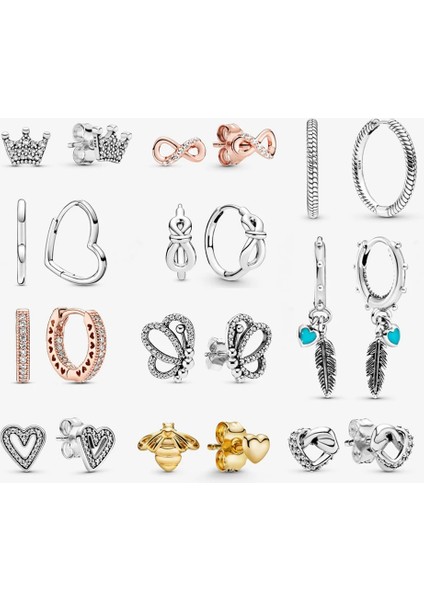 No.19 Boyutu Orijinal Terling Gümüş Earringtud Kristal Küpe Kadınlar Için Gül Altın Taç Kalp Sonsuzluk Arı Küpe Takı (Yurt Dışından)