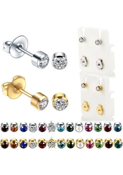 STIL26 2 Adet Grup Çelik Küpe Çıtçıt Kulak Delme Tabancası Birthstone Gem Kulak Çıtçıt Küpe Damızlık Tragus Kıkırdak Helix Piercing Takı (Yurt Dışından)
