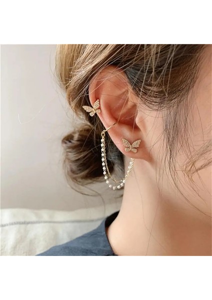 No.6 Boyutu Yeni Moda Altın Renk Yıldız Kelebek Klip Küpe Kadınlar Basit Kelebek Sahte Kıkırdak Uzun Püskül Kulak Manşet Takı Hediyeler (Yurt Dışından) modelleri
