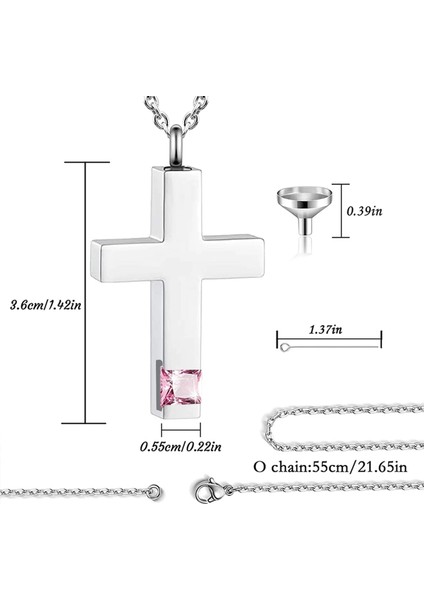 55CM Tarzı Kara Mart 12-Renkli Birthstone Anıt Kolye Kremasyon Takı Çapraz Urn Kolye Blacksilver Insan Külleri Kolye Hıristiyan Hatıra (Yurt Dışından)
