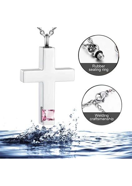 55CM Tarzı Kara Mart 12-Renkli Birthstone Anıt Kolye Kremasyon Takı Çapraz Urn Kolye Blacksilver Insan Külleri Kolye Hıristiyan Hatıra (Yurt Dışından)