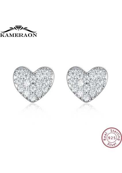8mm Tarzı E2202R 925 Ayar Gümüş Kadın Kalpler Saplama Küpe Kübik Zirkonya ile Kızlar Için Kore Moda Takı Küçük Sevimli Parlak Küpeler (Yurt Dışından)