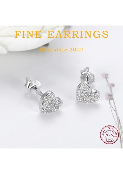 8mm Tarzı E2202R 925 Ayar Gümüş Kadın Kalpler Saplama Küpe Kübik Zirkonya ile Kızlar Için Kore Moda Takı Küçük Sevimli Parlak Küpeler (Yurt Dışından)