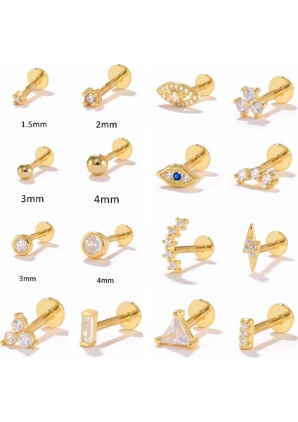 No.49 Boyutu Konserve 1 Adet Çok Boyutlu Beyaz Zirkon Mavi Göz Küpe Wometerling Gümüş Piercing Düğme Küpe Pendiente Plata Takı (Yurt Dışından)