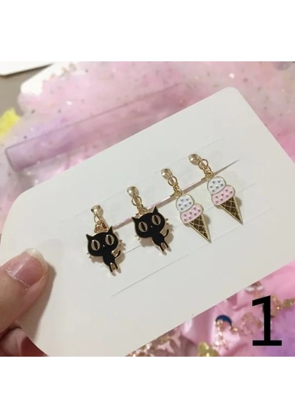 No.1 Boyutu 2 Pairsset 2 Pairsset Yeni Gelenler Sevimli Beyaz Kediler Kelebek Klipsli Küpe Çocuklar Kızlar Için Küpe Takı Hiçbir Deldi Çocuk (Yurt Dışından)