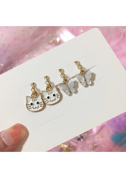 No.16 Boyutu 2 Pairsset 2 Pairsset Yeni Gelenler Sevimli Beyaz Kediler Kelebek Klipsli Küpe Çocuklar Kızlar Için Küpe Takı Hiçbir Deldi Çocuk (Yurt Dışından) indirimleri