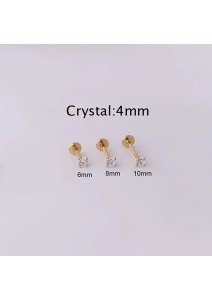 6mm Tarzı Altın-4mm 1 Adet Paslanmaz Çelik Piercing Tragus Damızlık Kristal Labret Kulak Çıtçıt Helix Kıkırdak Küpe Kadınlar Için Piercing Göbek Takısı Hediye (Yurt Dışından)