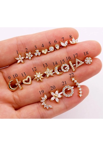 No.22 Tarzı Altın Fashiotainless Çelik Mini Zirkon Kıkırdak Piercing Düğme Küpe Kadınlar Için Helix Tragus Piercing Kadın Göbek Takısı 1 Adet (Yurt Dışından)