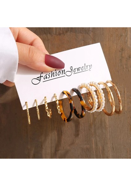 OV53675 Altın Rengi Vintage Geometri Inci Küpeler Set Metal Sicim Kare Dangle Küpe Yuvarlak Kadınlar Için Basit Trendy Parti Takı (Yurt Dışından)