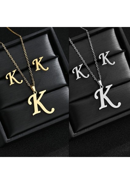 Şerit Tarzı K Moda Paslanmaz Çelik A-Z Alfabe Ilk Kolye 26 Ingilizce Mektup Küpe Kolye Kadınlar Için Set Kişiselleştirin Takı Hediye (Yurt Dışından) modelleri