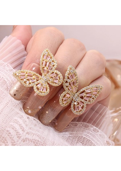 No.31 Boyutu Claendant 14 K Gerçek Altın Kelebek Saplama Küpe Kadın Parti Kızın Lüks Aksesuarları Aaa Zirkon Takı (Yurt Dışından)