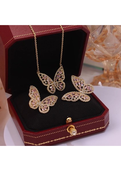 No.31 Boyutu Claendant 14 K Gerçek Altın Kelebek Saplama Küpe Kadın Parti Kızın Lüks Aksesuarları Aaa Zirkon Takı (Yurt Dışından) fiyatları