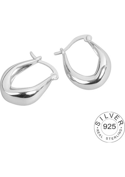 Karamel Minimalist Terling Gümüş Saplama Küpe Vintage Geometrik Elips El Yapımı Küpe Parti Aksesuarları Takı Hediye (Yurt Dışından)