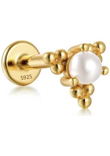 Pembe Konserve Terling Gümüş Inci Serisi Küpe Kadınlar Için Düğme Küpe 16G Iplik Piercing 18K Altın Düğün Güzel Takı (Yurt Dışından)