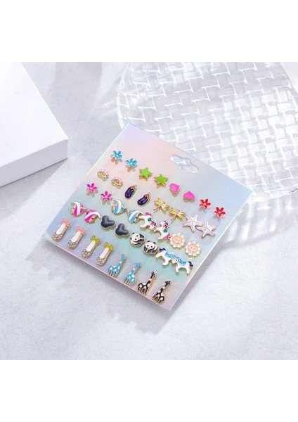 Zürafa Gökkuşağı Sevimli Lolipop Alpaka Unicorn Mix Küpe Seti Kızlar Için Kristal Bildirimi Küpe Takı Metal Parti Noel Küpe (Yurt Dışından)