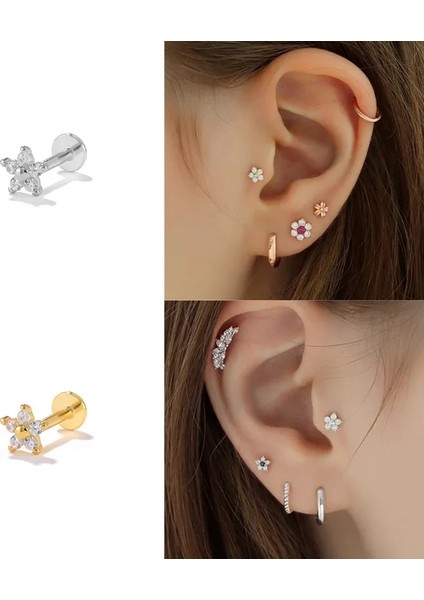 No.2 Boyutu Aide Terling Gümüş Zirkon Yıldız Çiçek Tragus Helix Piercing Küpe Kadın Labret Dudak Yüzük Kıkırdak Damızlık Punk Takı 1 Pc (Yurt Dışından)
