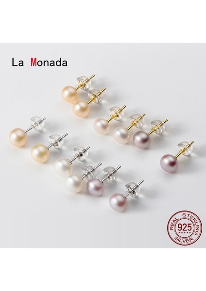 4-5mm Tarzı Pembealtın La Monada Gerçek Inci Saplama Küpe Womelver Küpe Küçük Tatlı Su Doğal Inci Küpe Damızlık Gümüş Kızlar (Yurt Dışından)