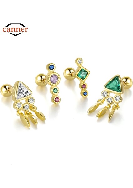 E23 Konserve 1 Adet Mterling Gümüş Saplama Küpeler Kadınlar Için Hediyeler Kız Çocuklar Için Renkli Zirkon Piercing Küpe Takı Brincos (Yurt Dışından) fırsatları