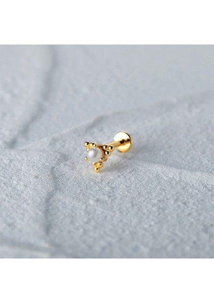 Pembe Konserve 1 Adet Mini Inci Terling Gümüş Küpe Kadınlar Için Düğme Küpe 16G Iplik Piercing 18K Altın Aksesuarlar Takı (Yurt Dışından)