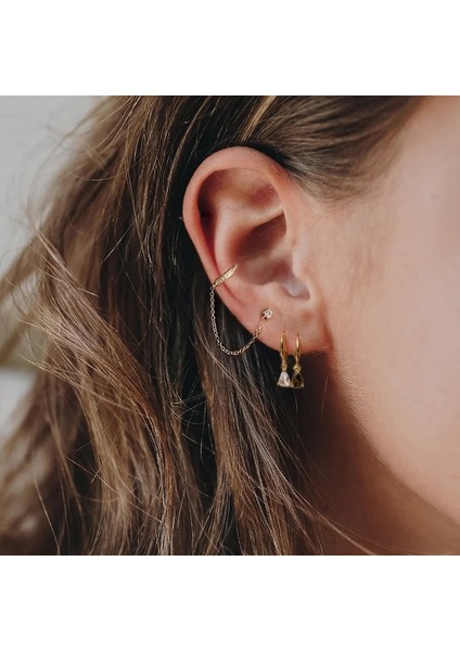 A Vintage Hip Hop Zincir Küpe Wometerling Gümüş Kulak Manşetleri Asılı Küpe Damızlık Küpe Takı Düğün Parti Aretes (Yurt Dışından)