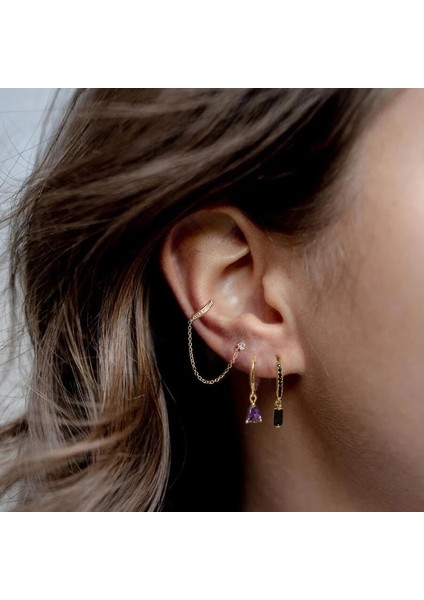 A Vintage Hip Hop Zincir Küpe Wometerling Gümüş Kulak Manşetleri Asılı Küpe Damızlık Küpe Takı Düğün Parti Aretes (Yurt Dışından)