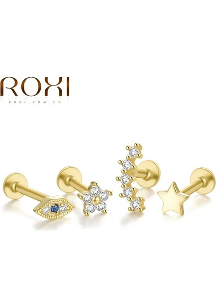 No.38 Boyutu Roxı 1 Çift Basit Dişli Labret Saplama Küpeler Wometerling Gümüş Piercing Küpe Takı Ins Pendientes Plata 925 (Yurt Dışından)