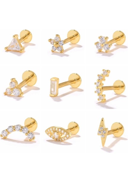 No.38 Boyutu Roxı 1 Çift Basit Dişli Labret Saplama Küpeler Wometerling Gümüş Piercing Küpe Takı Ins Pendientes Plata 925 (Yurt Dışından)