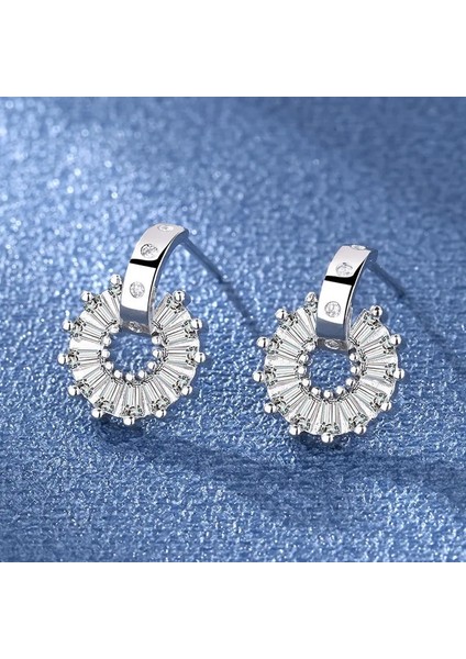 ED067 925 Ayar Gümüş Takı Kadın Moda Sevimli Küçük Temizle Kristal Cz Saplama Küpe Kızlar Için Hediye Gençler Bayan Hediye (Yurt Dışından)