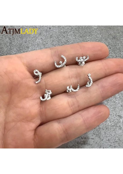 E1150 925 Ayar Gümüş Arapça Alfabe Şekilli Piercing Kadın Takı Moda Doğum Günü Hediyeleri Kıvılcım Taşlı Zirkon Kulak Ilk Küpe (Yurt Dışından) fiyatları
