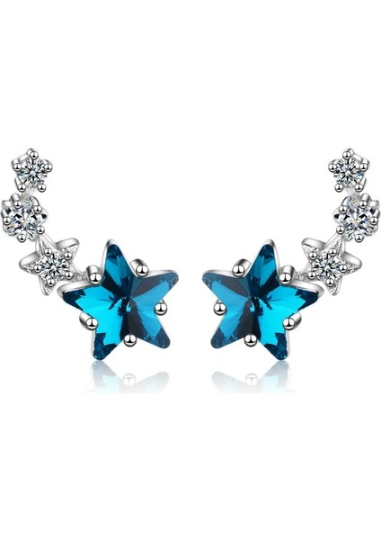 925 Ayar Gümüş Kadın Yüksek Mavi Yıldız Kristal Sevimli Mini Küpe Moda Kız Hediyeler Takı Sıcak Yeni Noel (Yurt Dışından)