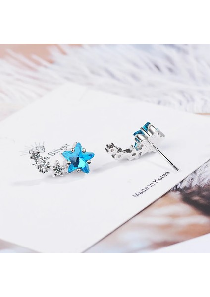 925 Ayar Gümüş Kadın Yüksek Mavi Yıldız Kristal Sevimli Mini Küpe Moda Kız Hediyeler Takı Sıcak Yeni Noel (Yurt Dışından) fırsatları