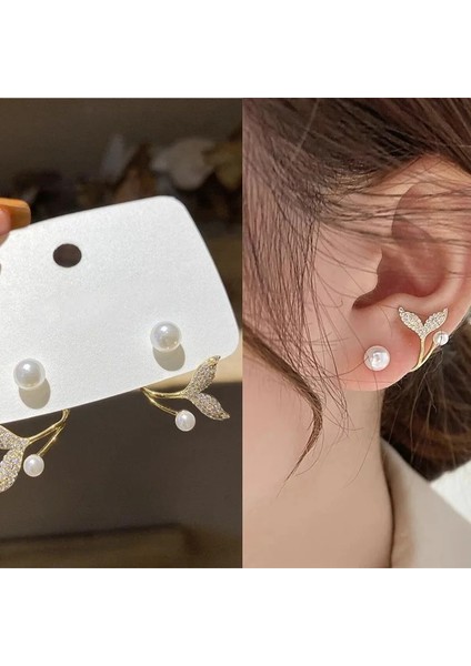 GSR039-6 Kore Yeni Işık Lüks Zirkon Balık Kuyruğu Inci Saplama Küpeler Kadınlar Için Moda Kristal Taklit Inci Tatlı Küpe Kız Takı (Yurt Dışından)