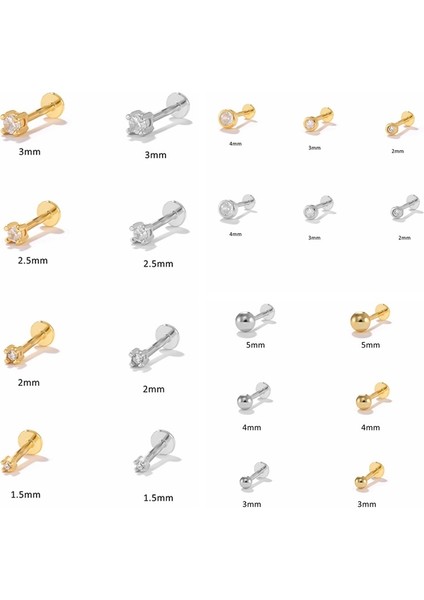 No.16 Boyutu Aide Terling Gümüş Labret Dudak Yüzük Zirkon Kulak Çıtçıt Küpe Kadınlar Için Küreler Tragus Kıkırdak Piercing Punk Takı (Yurt Dışından)