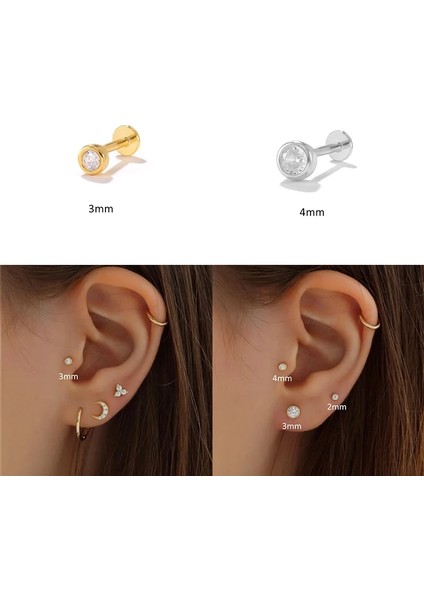 No.16 Boyutu Aide Terling Gümüş Labret Dudak Yüzük Zirkon Kulak Çıtçıt Küpe Kadınlar Için Küreler Tragus Kıkırdak Piercing Punk Takı (Yurt Dışından)