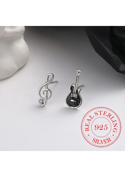 925 Ayar Gümüş Sevimli Gitar Notası Saplama Küpe Kadınlar Kızlar Için Düğün Parti Zarif Kore Takı Pendientes Bijoux (Yurt Dışından)