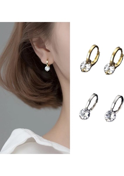 Şerit-5 2023 Trendy Nefis Fashiolver Iğne Basit Parlak Zirkon Küpe Altın Kaplama Takı Kristal Saplama Küpe Kadın (Yurt Dışından) modelleri