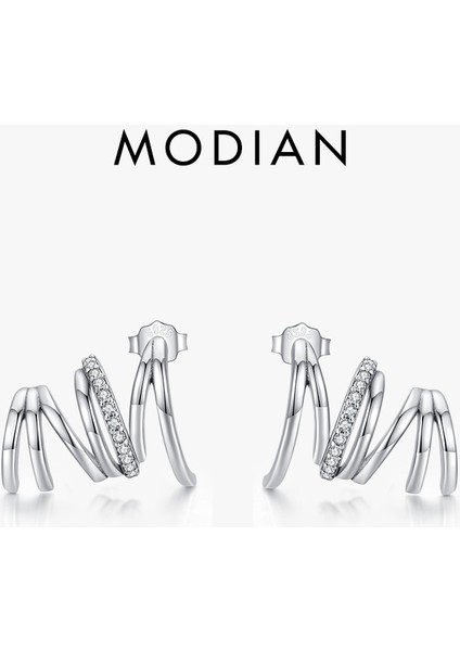 Modıan Gerçek Gümüş Geometrik Çizgi Küpe Kakma Parlak Zirkonya ile Moda Dalga Saplama Küpe Takı Hediye (Yurt Dışından)