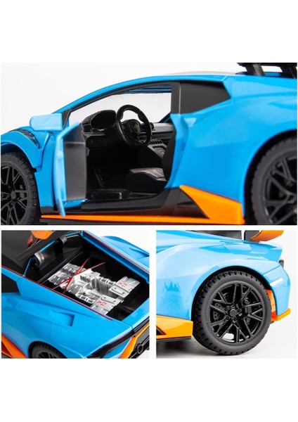 Model Araba 1/24 Ölçekli Lamborghini Huracan Sto Için Uyumlu Döküm Oyuncak Araç Işık ve Ses ile Geri Çekin Oyuncak Araba Kapısı Açık Olabilir (Mavi) (Yurt Dışından)