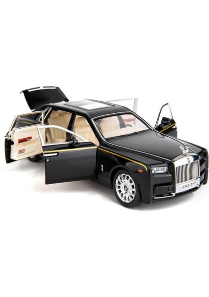 1/24 Rolls-Royce Phantom Model Araba, Çinko Alaşım Geri Çekin Oyuncak Döküm Oyuncak Arabalar Ses ve Işık ile Çocuklar Için Erkek Kız Hediye (Siyah-Siyah) (Yurt Dışından)