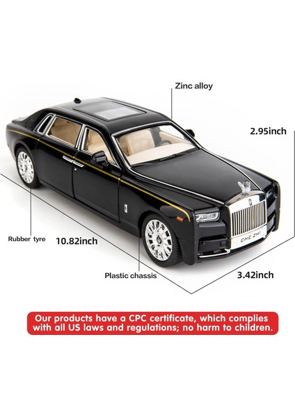 1/24 Rolls-Royce Phantom Model Araba, Çinko Alaşım Geri Çekin Oyuncak Döküm Oyuncak Arabalar Ses ve Işık ile Çocuklar Için Erkek Kız Hediye (Siyah-Siyah) (Yurt Dışından) fırsatları