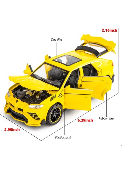 Oyuncak Araba 1/32 Lamborghini Urus Model Araba Için Işık ve Ses ile Geri Çekin Oyuncak Araç 3+ Yaş Yürümeye Başlayan Erkek Kız Noel Doğum Günü Hediyesi Sarı Araba (Yurt Dışından)